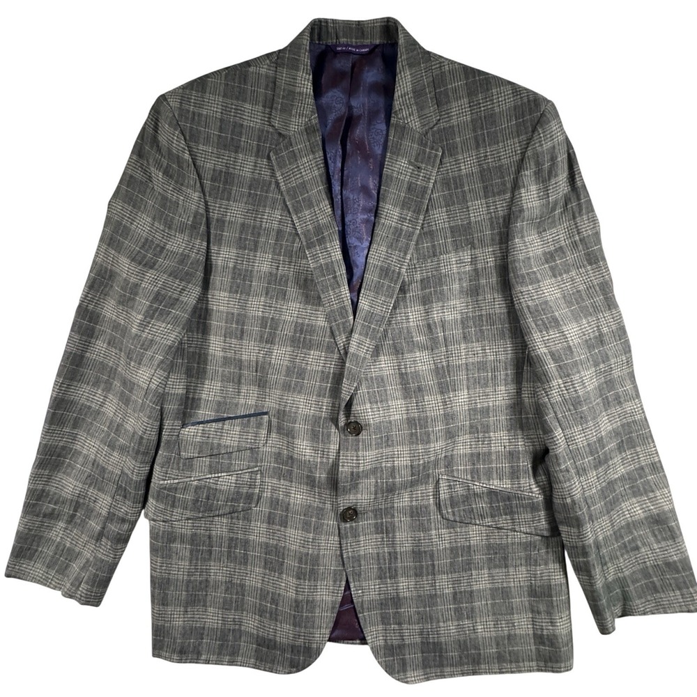 Ted Baker London‎ Endurance Linen Sport Coat Men's 44R Gray Plaid Jeff SPJ Lined - Picture 2 of 9